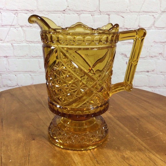 Vintage Other - Vintage Richards and Hartley Daisy and Buttons Amber Glass Footed Pitcher